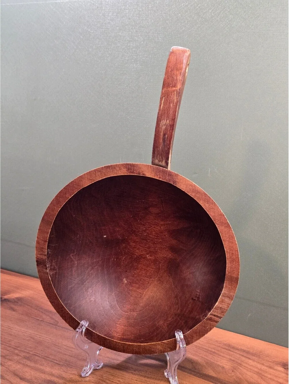 Vintage Hand Carved Wooden Scoop Bowl Long Handle  Dipper